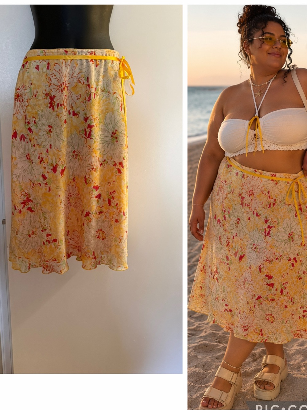 Y2K vintage Floral Yellow Skirt